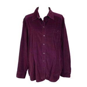 Eddie Bauer Women XXL Button Up Blouse Corduroy Lightweight Purple 100% Cotton